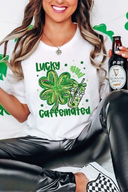 image-St. Patrick's Day Graphic Tee - White Clover & Caffeine Design