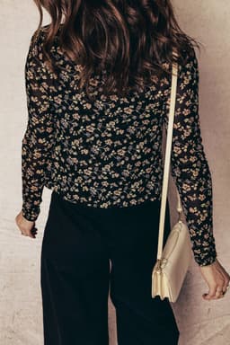 image-Black Floral Print Mesh Tank Button Front Slim Cardigan 2pcs Set