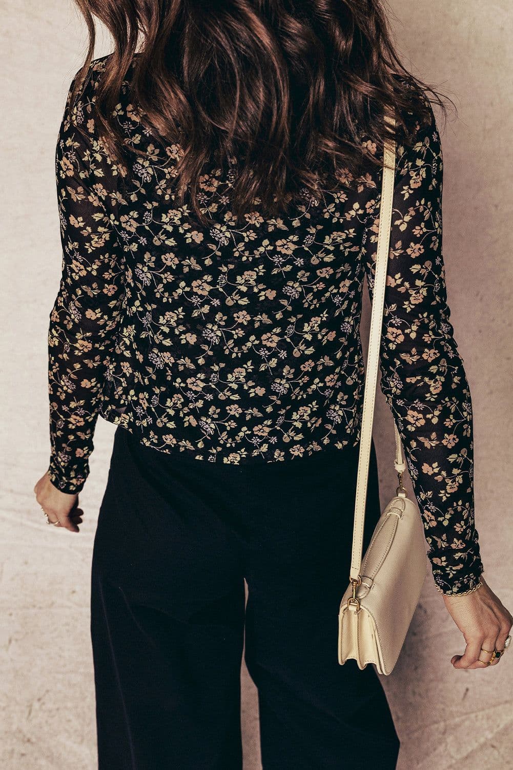 image-Black Floral Print Mesh Tank Button Front Slim Cardigan 2pcs Set