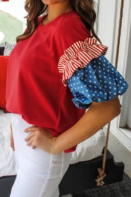 image-Beau Blue Stars Stripes Short Puff Sleeve Top