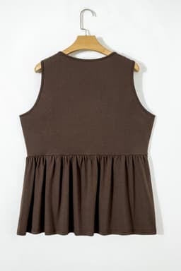 image-Coffee Plus Size Solid Color Bow Tie Peplum Tank Top