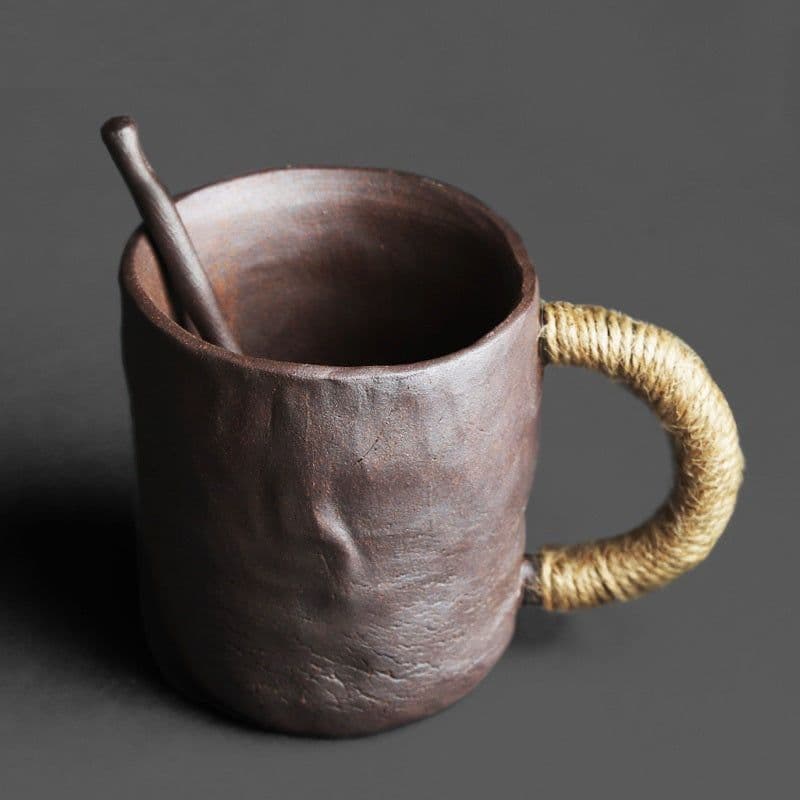 image-Rock Mine Clay Hand-pinching Craft Large Master Water Cup Retro Stoneware Matching Small Soup Spoon