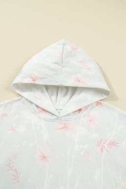image-Gray Floral Print Plus Size Loose Hoodie
