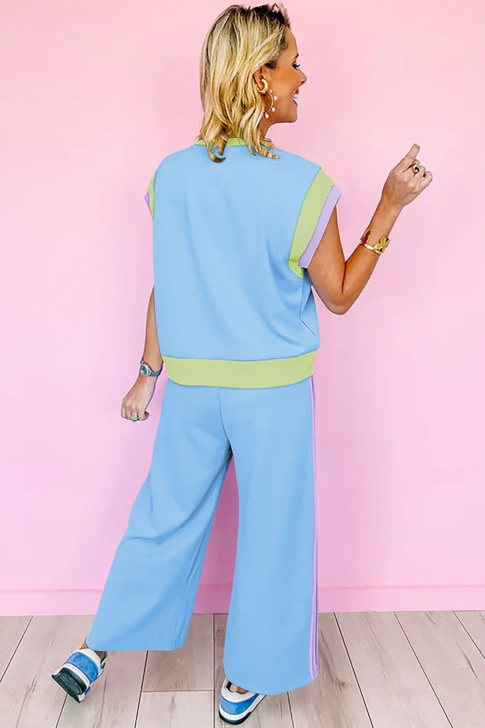 image-Strawberry Pink Color Block Two-Piece Set