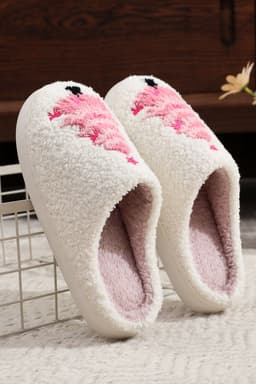 image-White Plush Christmas Tree Slippers Contrast Liner