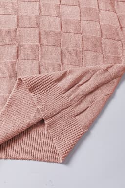 image-Pink Lattice Textured Knit Short Sleeve Sweater - Sizes S-3XL