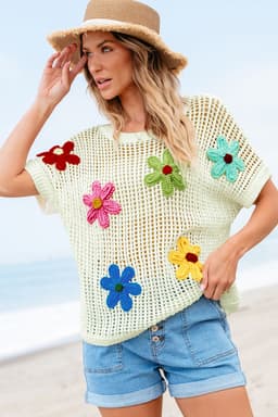 image-White Crochet Flower Hollow-out Sweater T-Shirt