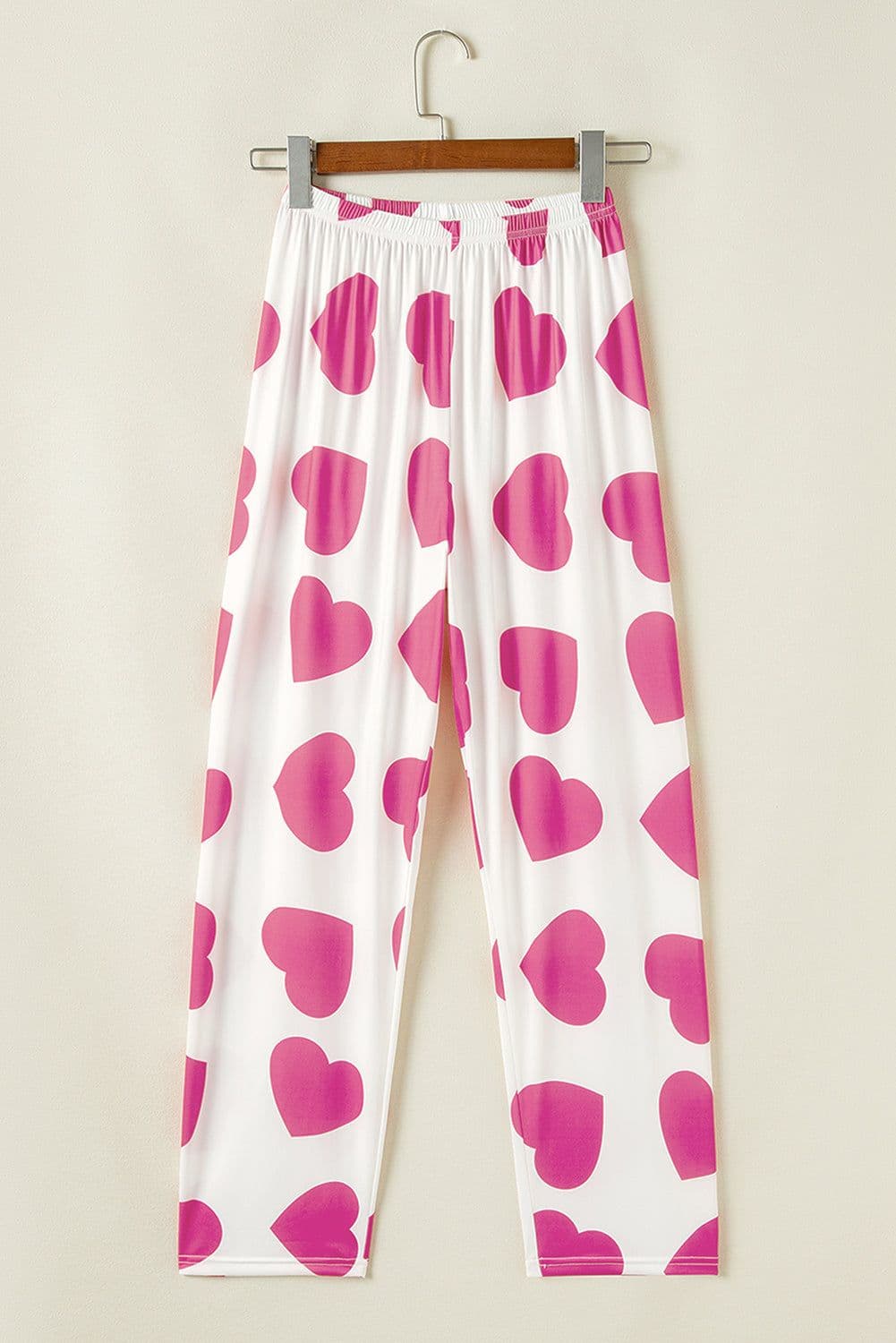 image-Pink Ruffled Tank Top And Heart Print Pants Lounge Set