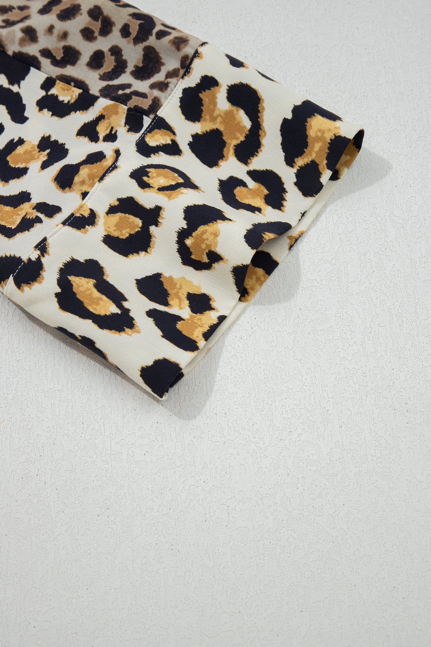 image-Khaki Mixed Leopard Patchwork 3/4 Sleeve Loose Shirt
