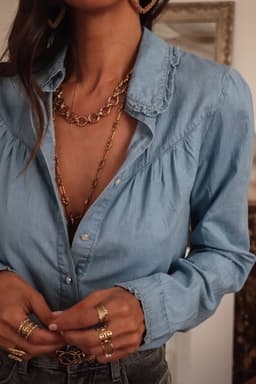image-Chambray Shirt - Dusk Blue Turn-Down Collar