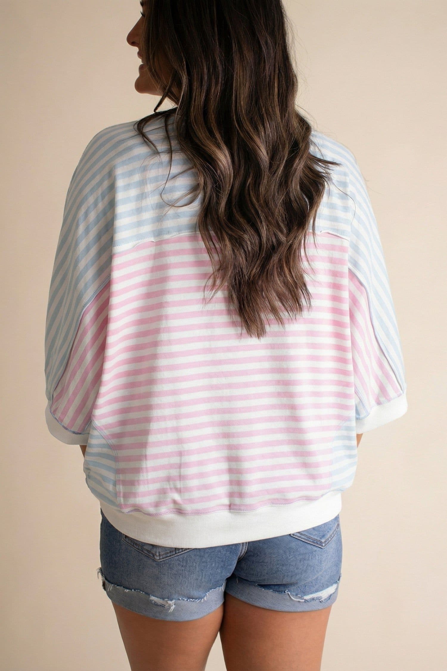 image-Casual Stripe Oversize Dolman Sleeve T Shirt