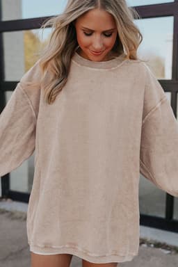 image-Strawberry Pink Ribbed Corded Oversized Sweatshirt