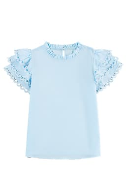 image-Beau Blue Layered Ric Rac Cap Sleeve Blouse