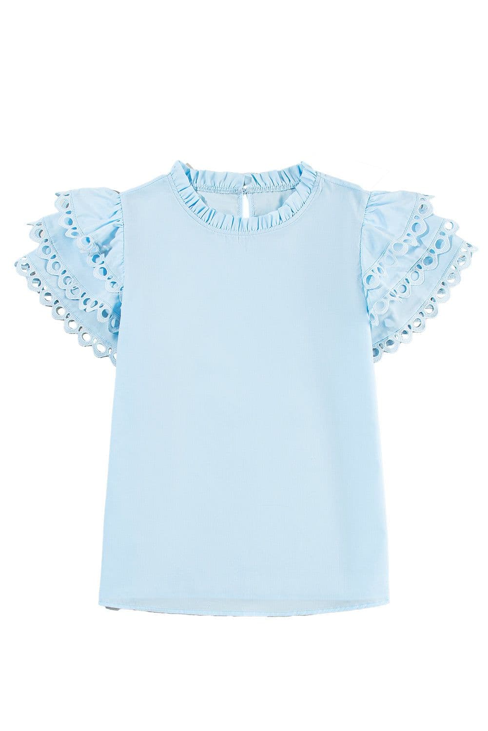 image-Beau Blue Layered Ric Rac Cap Sleeve Blouse