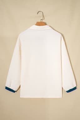 image-White Waffle Textured Contrast Polo Neck Zip up Jumper