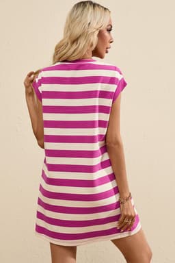 image-Rose Stripe Cap Sleeve Pocketed Shift T-shirt Dress
