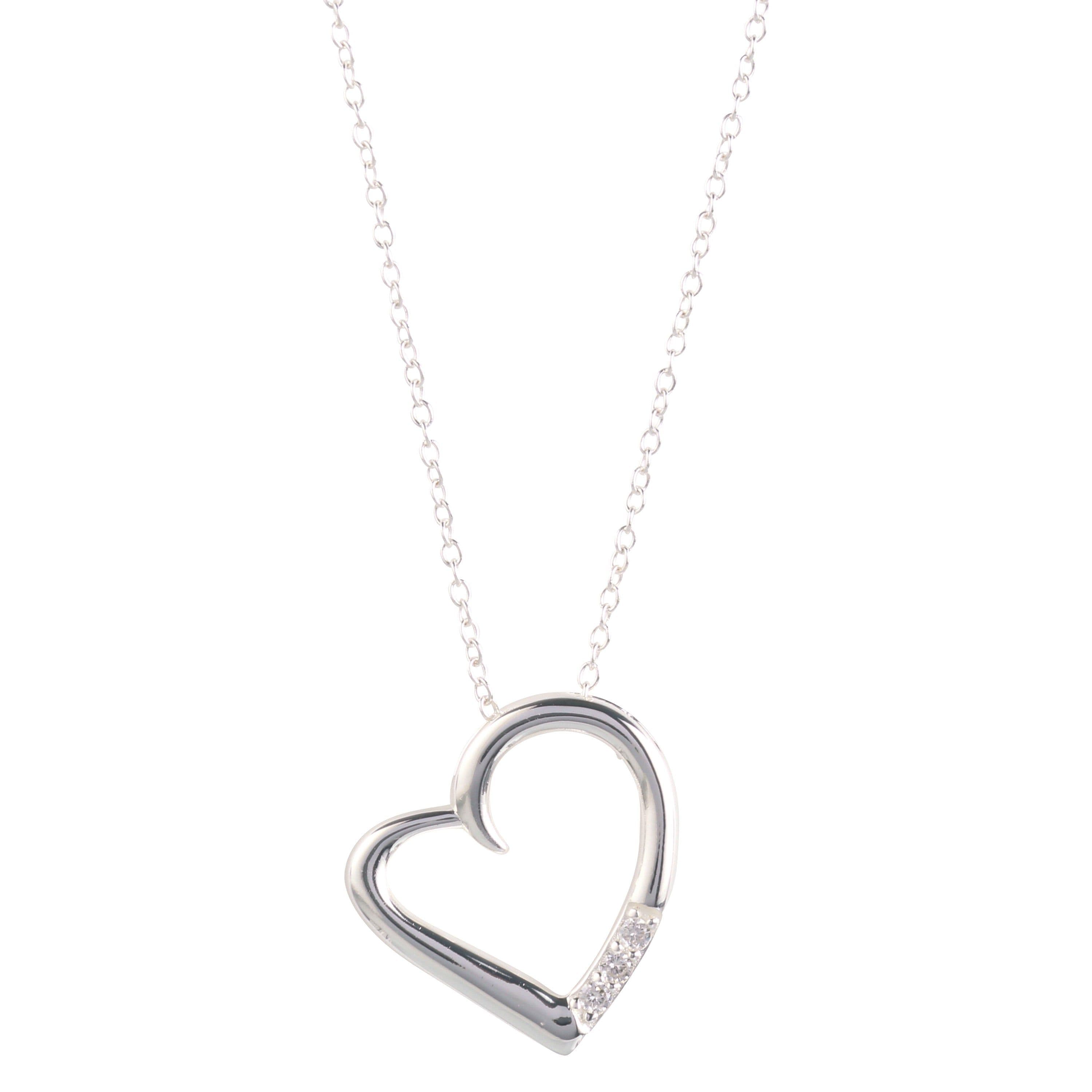 image-14K Silver Plated Necklace Love Heart Pave Pendant Necklace