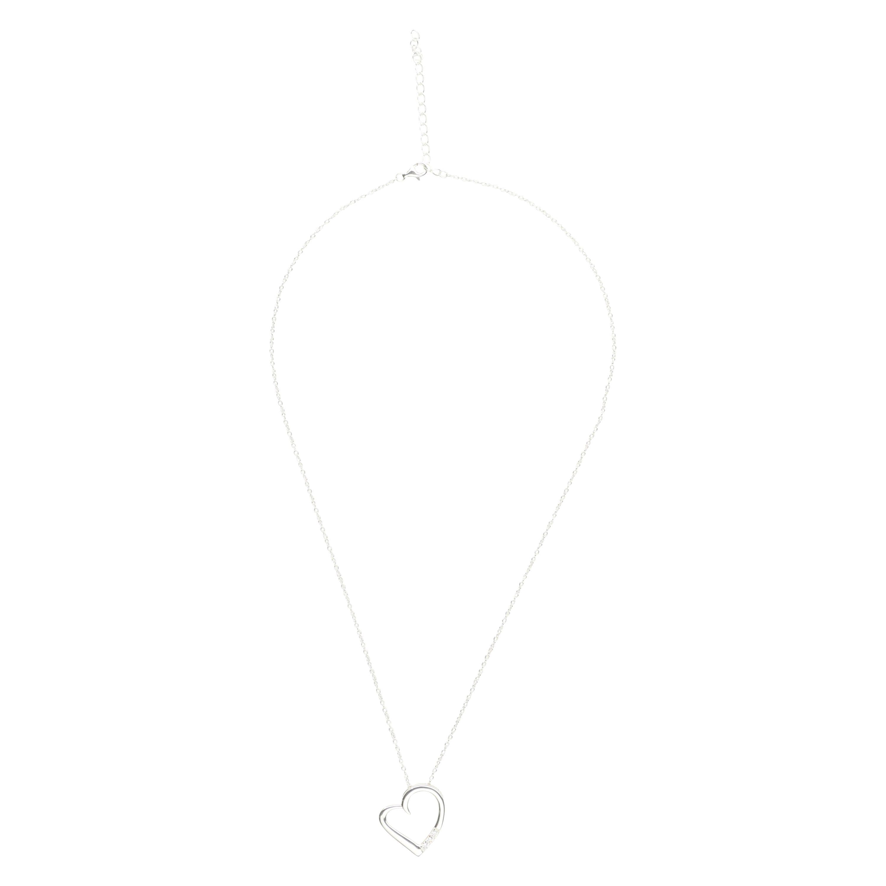 image-14K Silver Plated Necklace Love Heart Pave Pendant Necklace