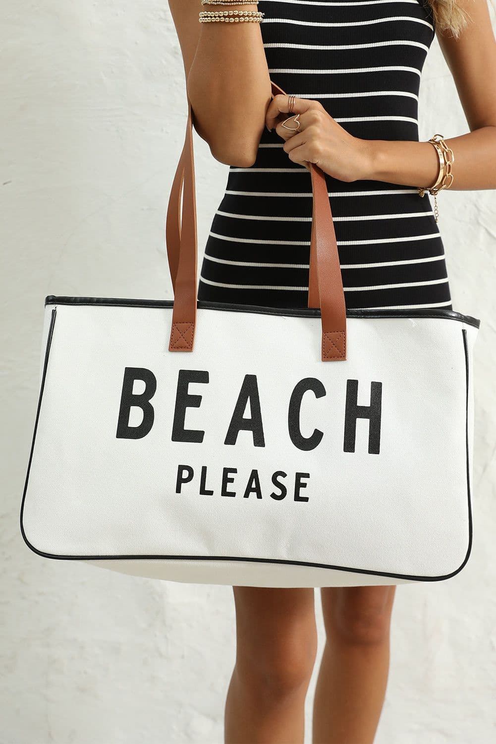 image-Beach Please Canvas Tote Bag - White Large 50cm