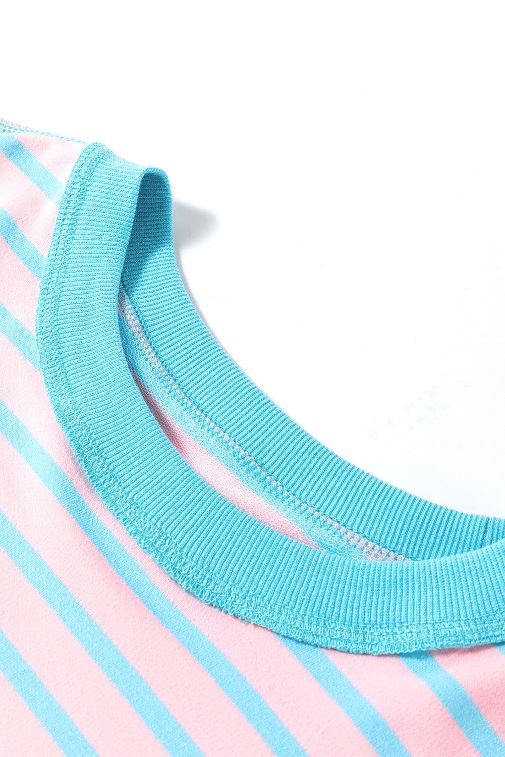 image-Pink Stripe Oversized T-Shirt Contrast Trim