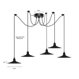 image-Black Vintage 5 Head Cone shaped shade Ceiling Pendant Light Fitting with Adjustable Cord Hanging Light Fixture
