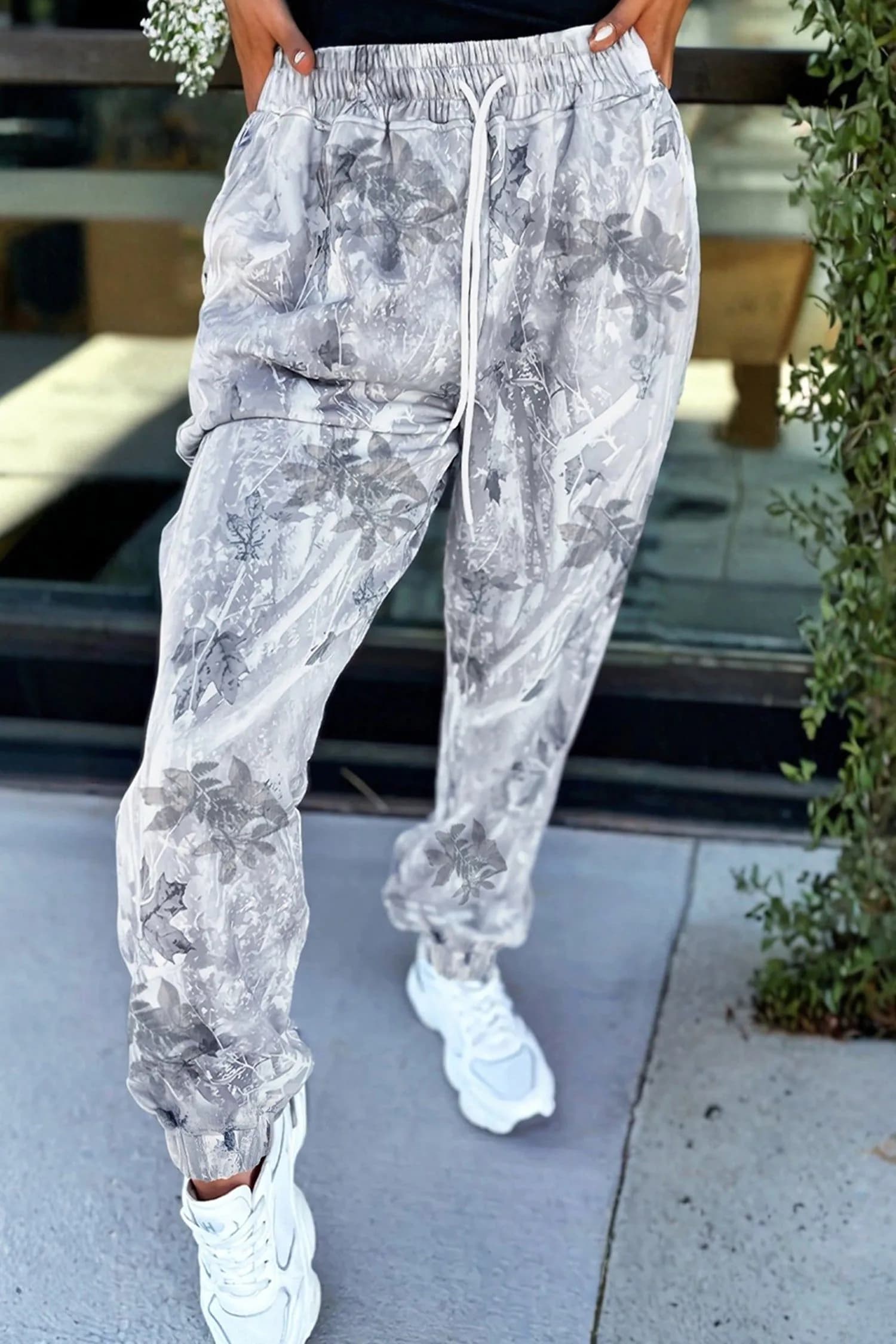 image-Gray Camo Jogger Pants Drawstring Elastic Waist