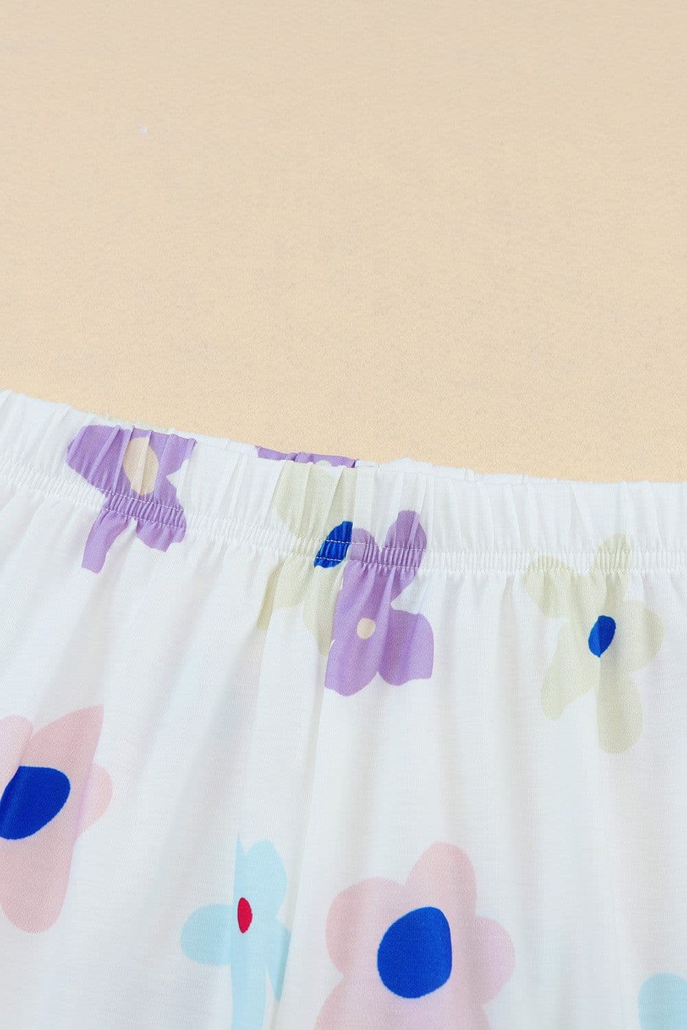 image-Pink Flower Print Short Sleeve High Waist Two Piece Shorts Set