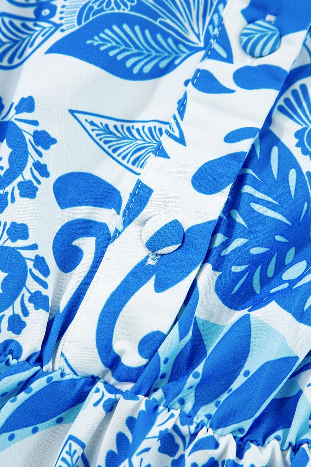 image-Sky Blue Retro Floral Print Drawstring Mini Dress