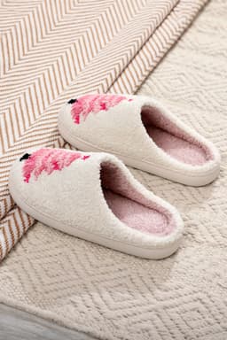 image-White Plush Christmas Tree Slippers Contrast Liner