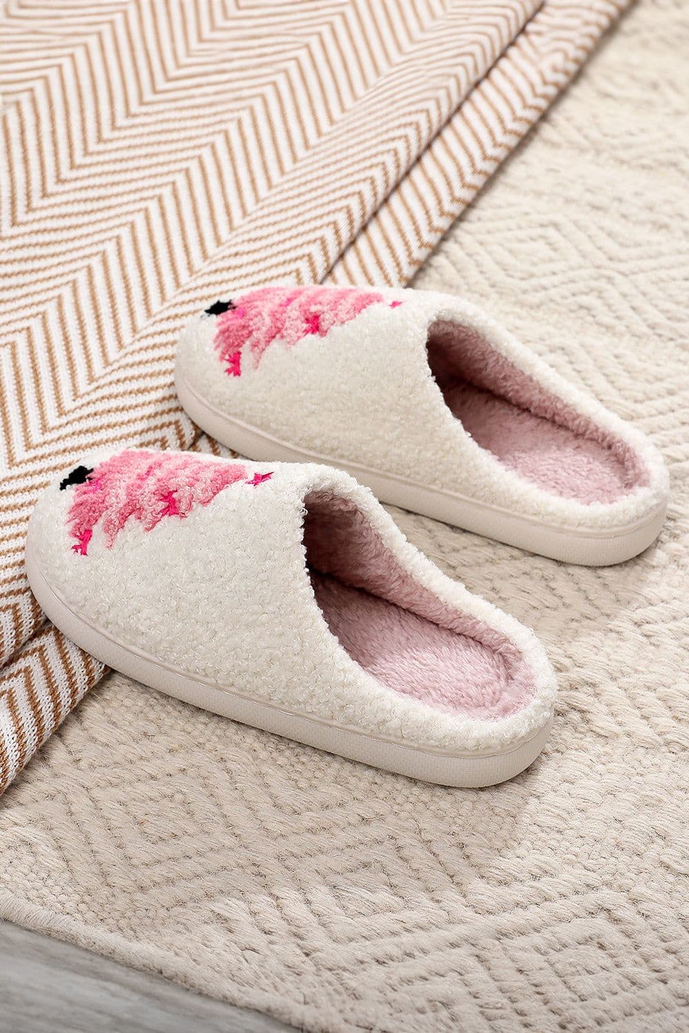 image-White Plush Christmas Tree Slippers Contrast Liner