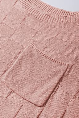 image-Pink Lattice Textured Knit Short Sleeve Sweater - Sizes S-3XL