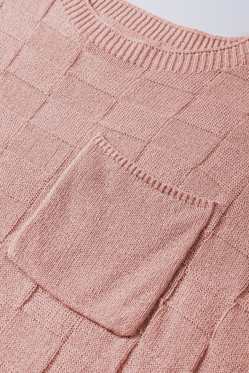 image-Pink Lattice Textured Knit Short Sleeve Sweater - Sizes S-3XL