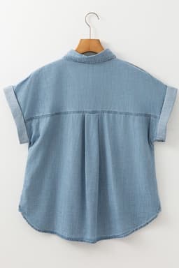 image-Dusk Blue Denim Shirt Short Sleeve Patched Pocket