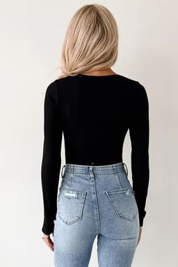 image-Dearlovers Black Ribbed Long Sleeve Bodysuit