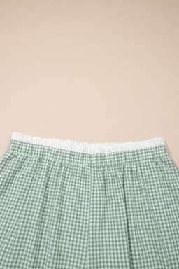 image-Red Contrast Trim Plaid Print Plus Size Shorts