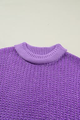image-Bright Green Solid Color Knit High Neck Short Sleeve Sweater