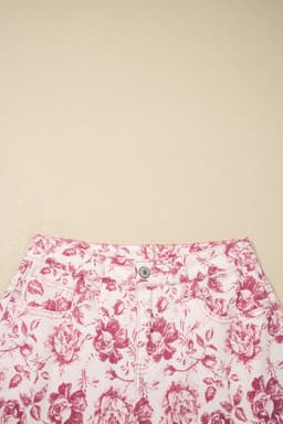 image-Pink Vintage Floral Print Denim Shift Pants