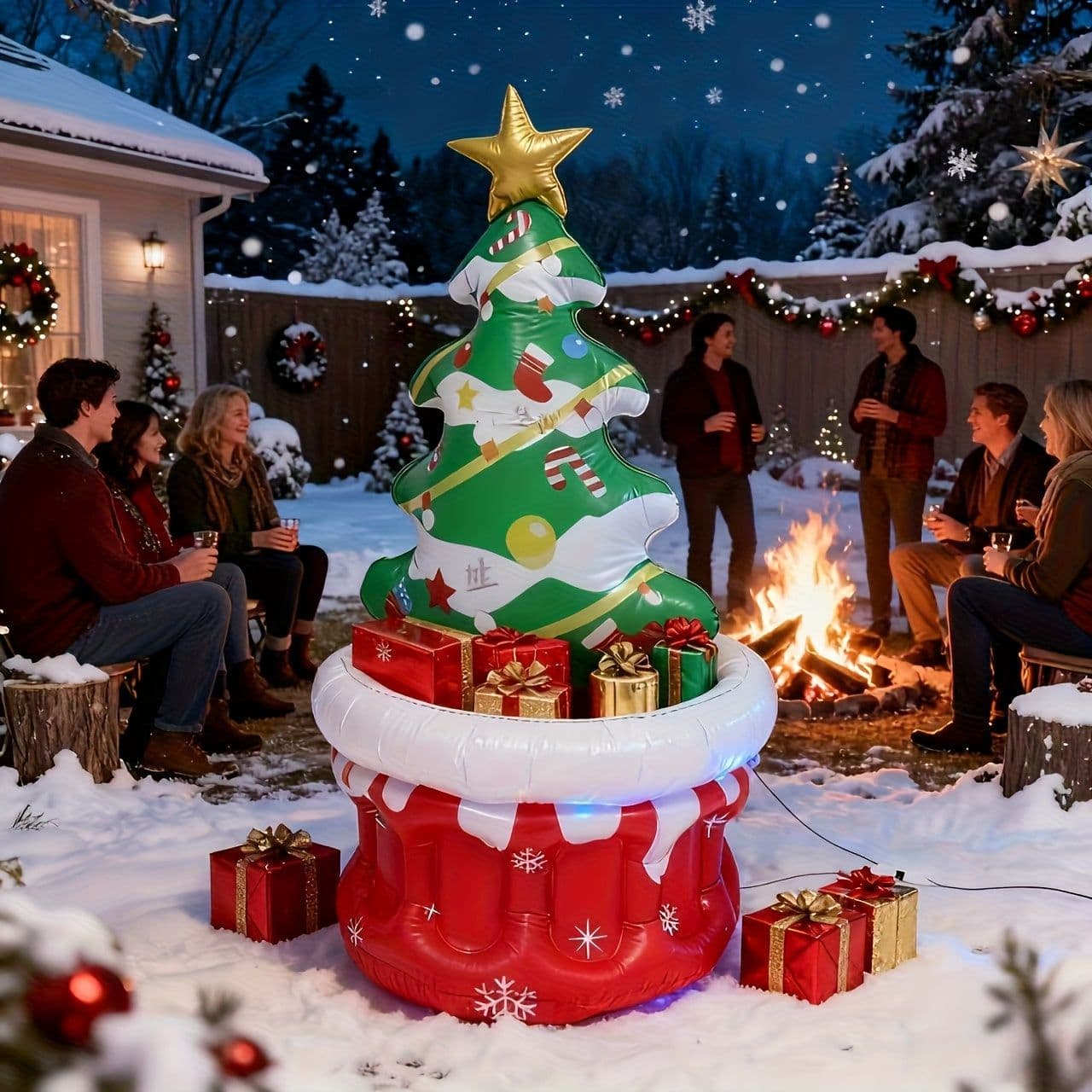 image-Inflatable Outdoor Christmas Tree with Santa