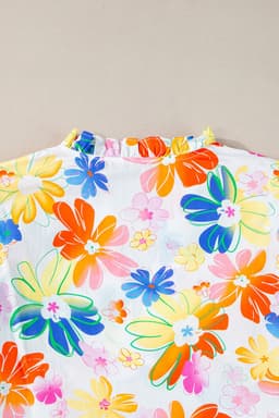 image-White Floral Bouquet Flutter Sleeve Top