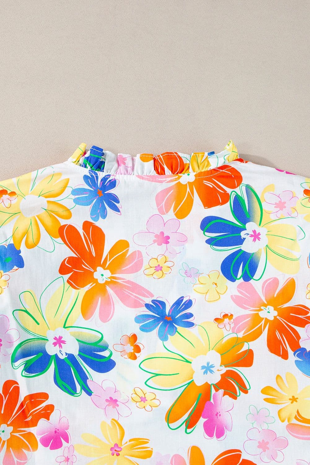 image-White Floral Bouquet Flutter Sleeve Top
