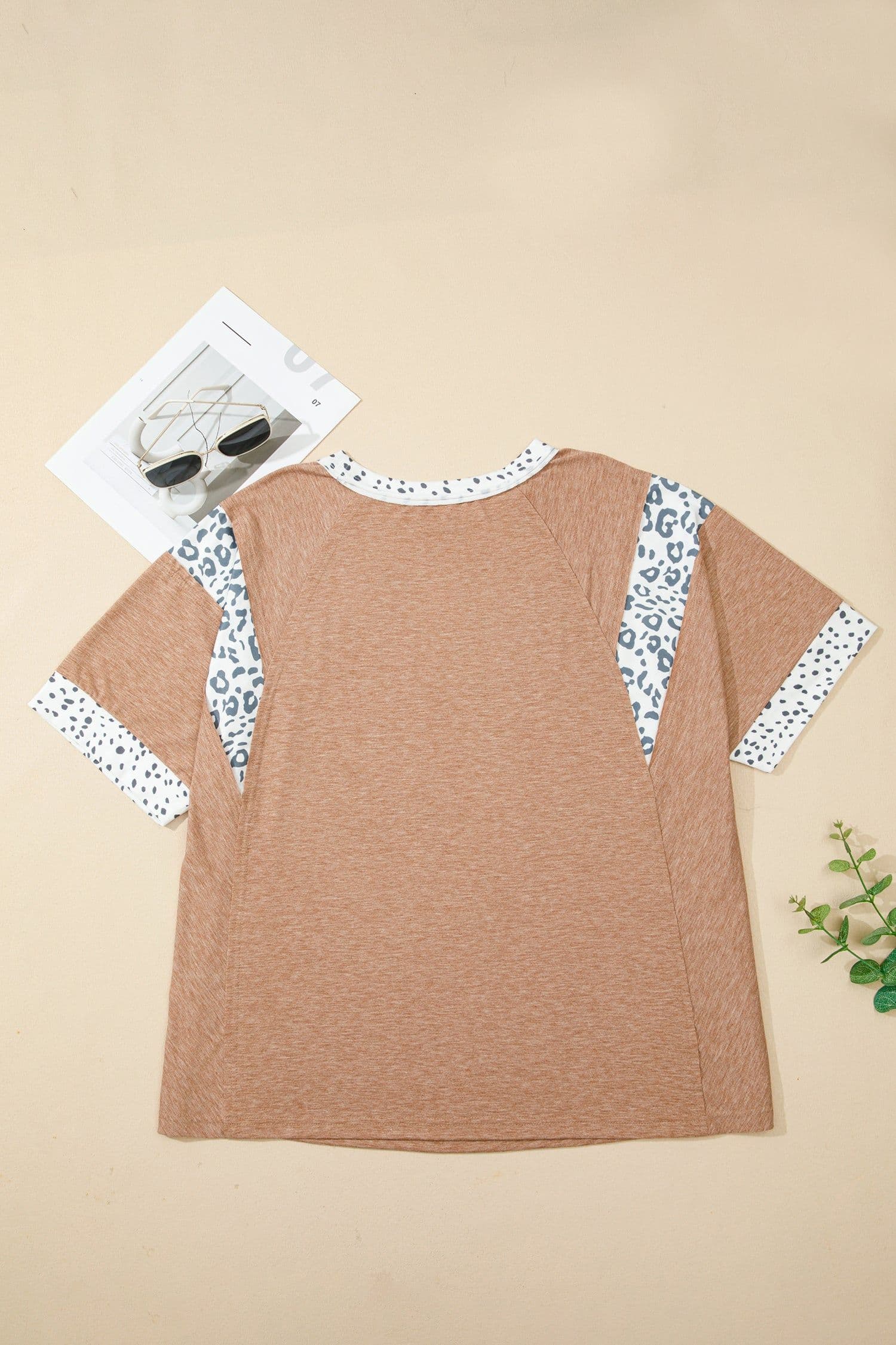 image-Chestnut Animal Color Block Patchwork Plus Size Tee