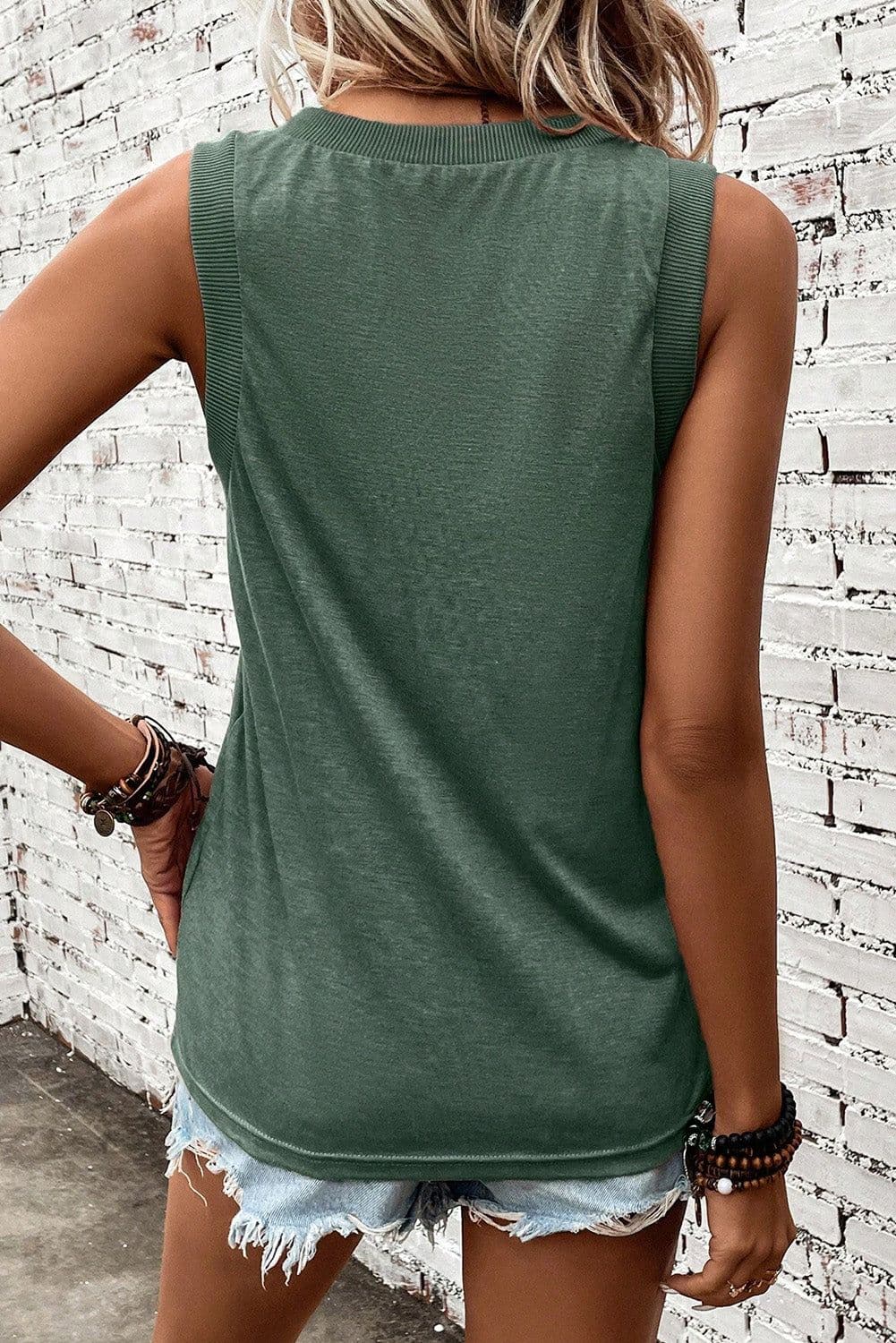 image-Mist Green Ribbed V Neck Tank