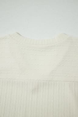 image-Beige Twisted Knit V Neck T Shirt