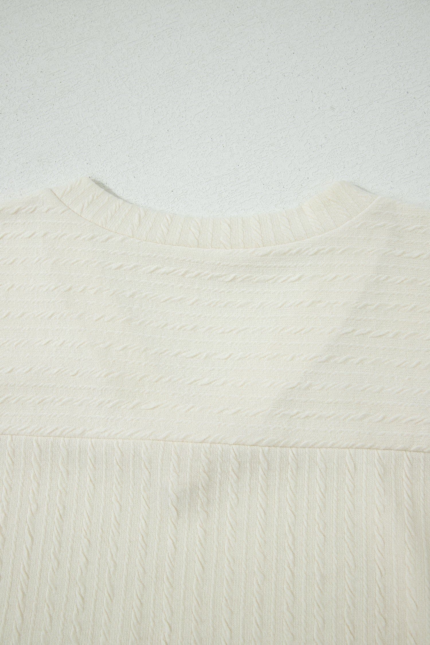 image-Beige Twisted Knit V Neck T Shirt
