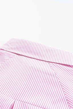 image-Sky Blue Striped Boyfriend Shirt with Pocket - Smocked Cuffs