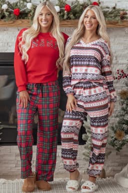 image-Red Plaid Mama Crewneck Lounge Set