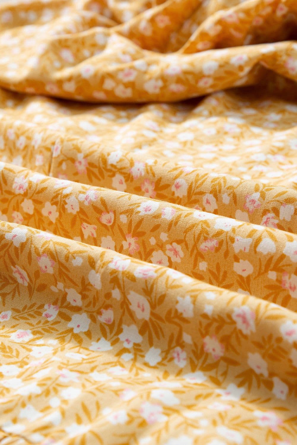 image-Yellow Frilly Smocked High Waist Floral Maxi Dress