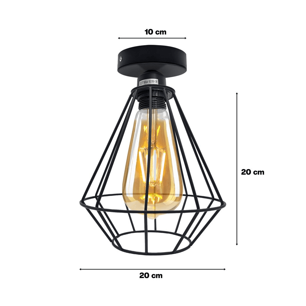 image-Vintage Wire Cage Ceiling Light Metal Round Ceiling Rose E27 Light Fitting 60W Lighting Bulb Holder