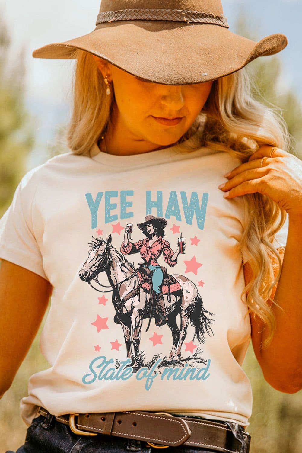 image-YEE HAW State of Mind Cowgirl Graphic Western Tee - White