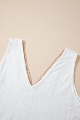 image-White Lace Crochet Tank Top V Neck Loose Fit